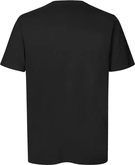 Schwarzes T-Shirt von hinten mit Markierung an der Stelle des R&uuml;ckendrucks
