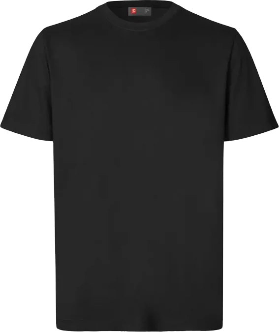 Schwarzes T-Shirt von vorn mit Markierung an der Stelle des Brustdrucks