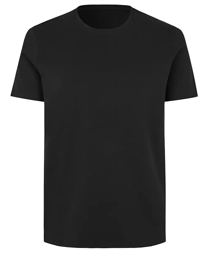 Schwarzes T-Shirt von vorn mit Markierung an der Stelle des Brustdrucks